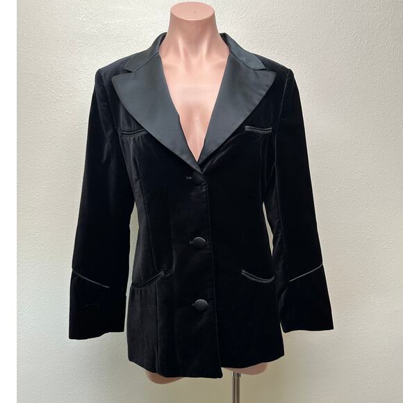 NWT Alexa Chung Velvet Tuxedo Blazer Black Women’s US 10 Satin Lapel - Picture 4 of 14